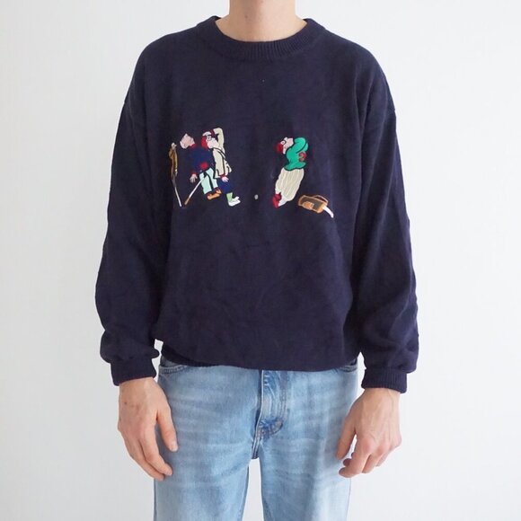 Other - Commodity Exchange Navy Cotton Embroidered Golfers Sweater Preppy Collegiate L